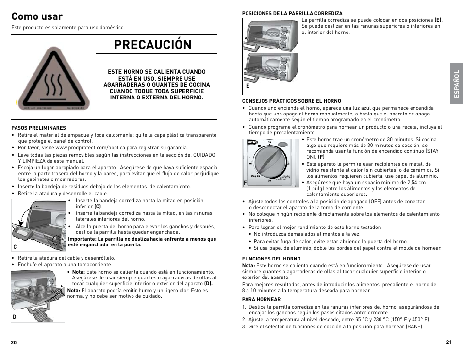 Precaución, Como usar | Black & Decker TRO490W User Manual | Page 11 / 19