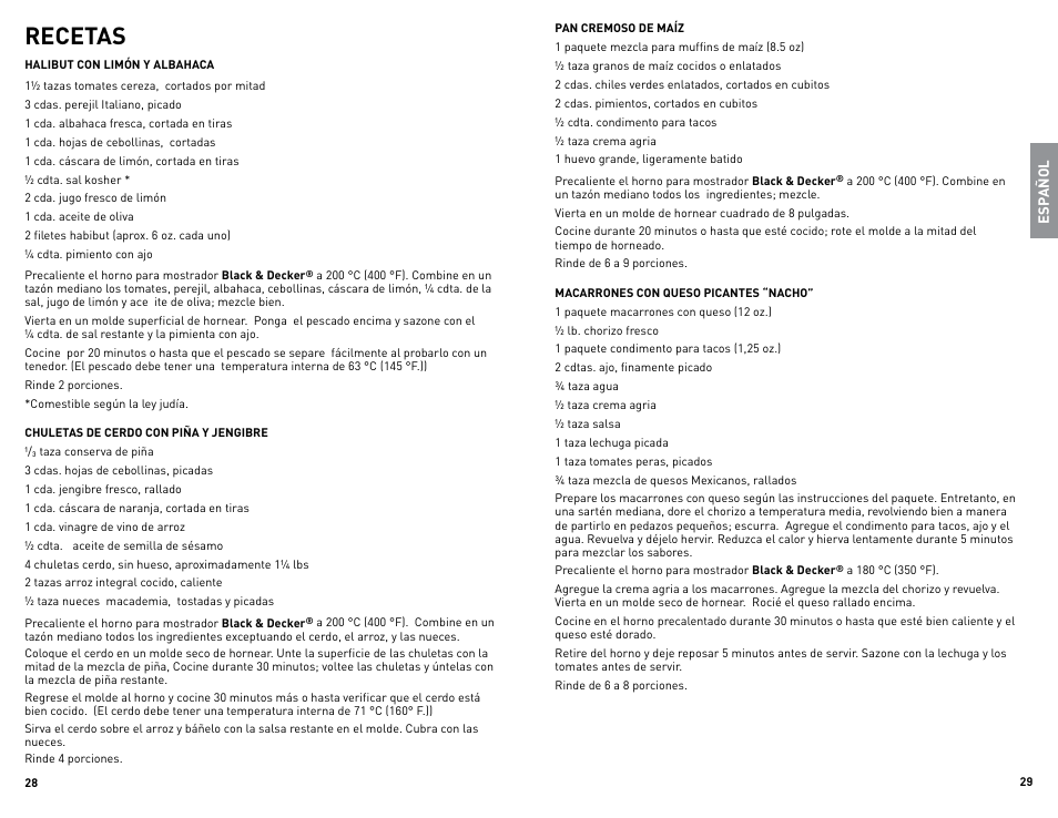 Recetas | Black & Decker TRO490W User Manual | Page 15 / 19