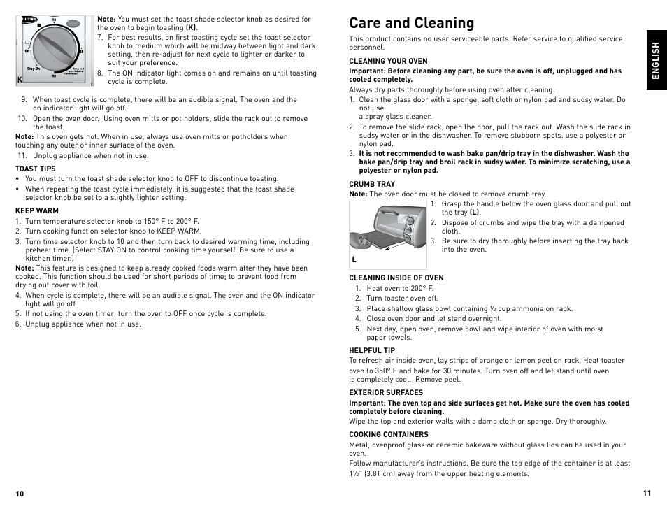 Care and cleaning | Black & Decker TRO490W User Manual | Page 6 / 19