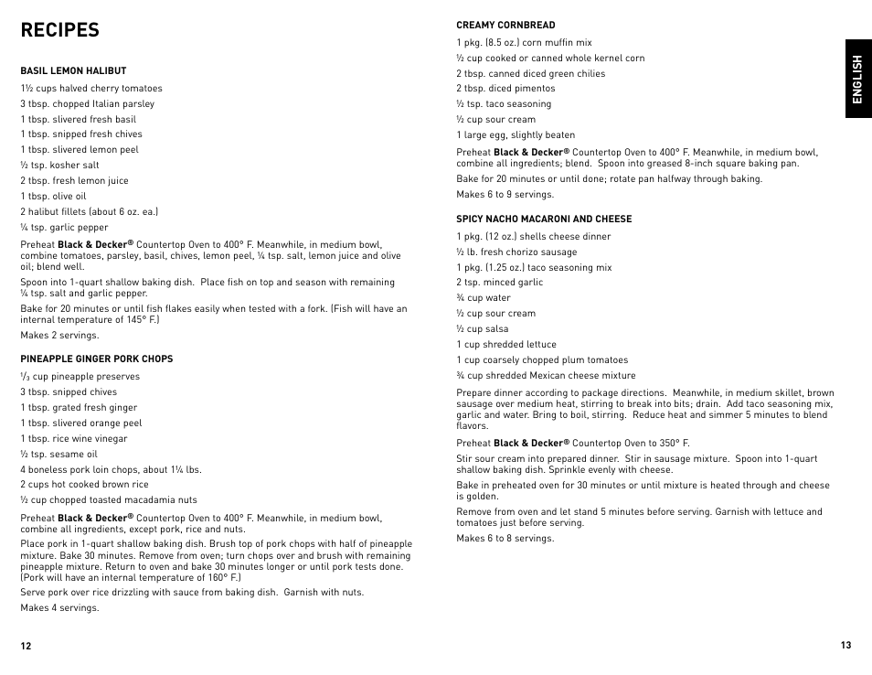 Recipes | Black & Decker TRO490W User Manual | Page 7 / 19