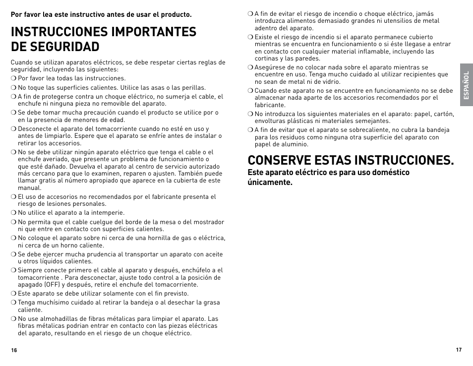 Instrucciones importantes de seguridad, Conserve estas instrucciones | Black & Decker TRO490W User Manual | Page 9 / 19