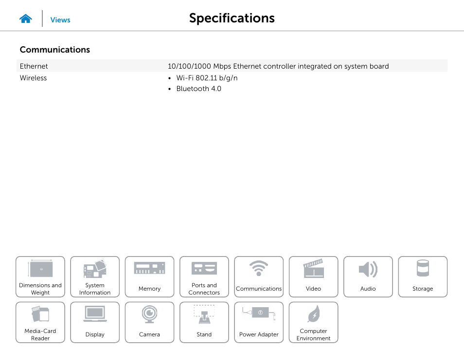 Communications, Specifications | Dell Inspiron 20 (3045, Early 2014) User Manual | Page 11 / 20