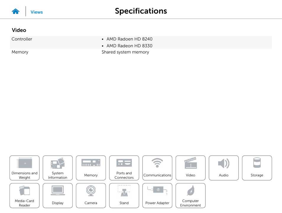 Video, Specifications | Dell Inspiron 20 (3045, Early 2014) User Manual | Page 12 / 20