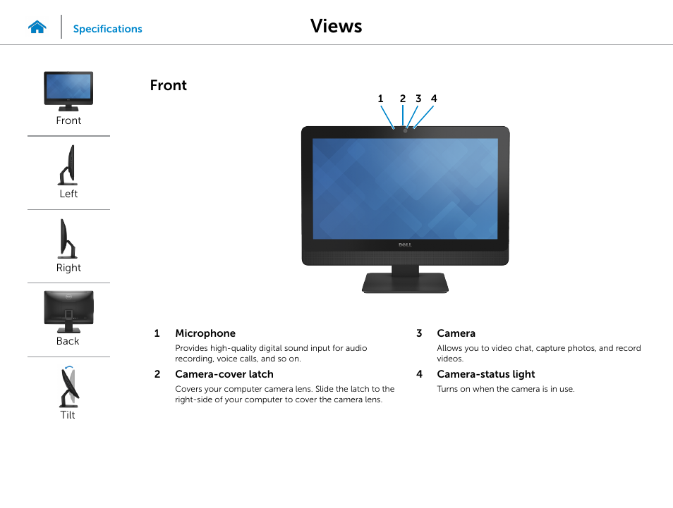 Views, Front | Dell Inspiron 20 (3045, Early 2014) User Manual | Page 2 / 20