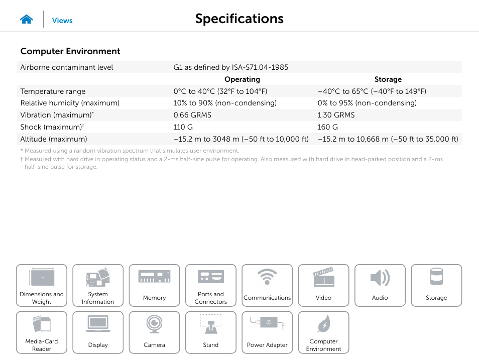 Computer, Environment, Specifications | Computer environment | Dell Inspiron 20 (3045, Early 2014) User Manual | Page 20 / 20