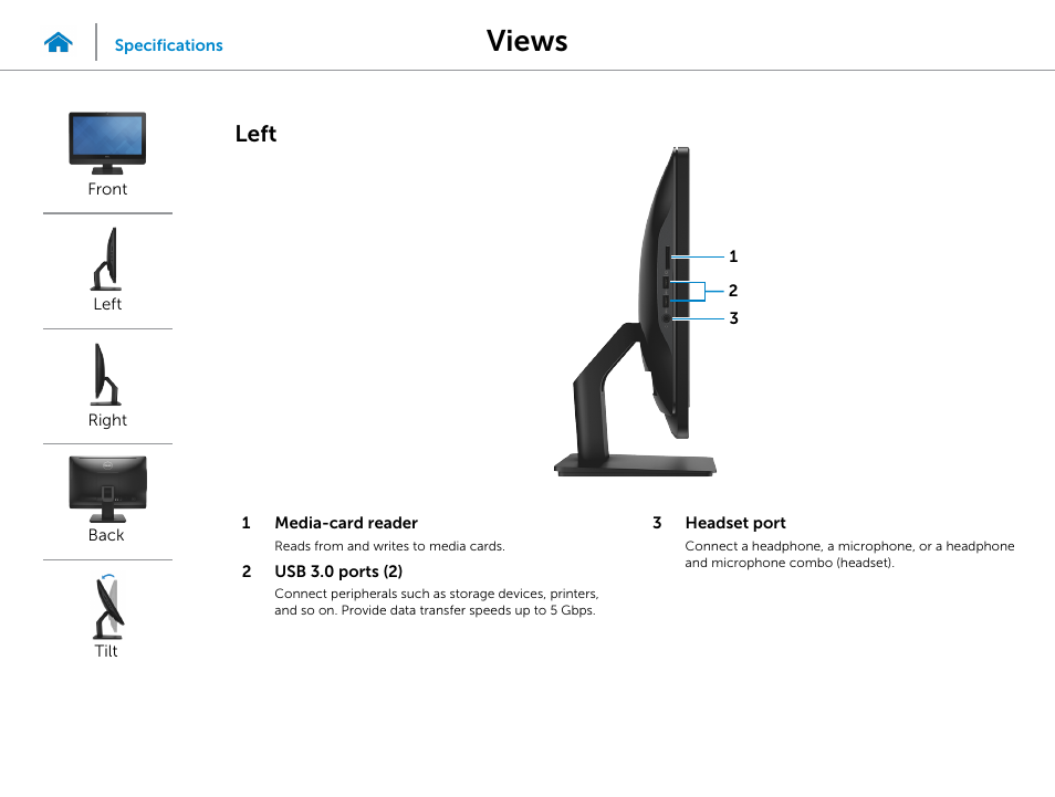 Left, Views | Dell Inspiron 20 (3045, Early 2014) User Manual | Page 3 / 20