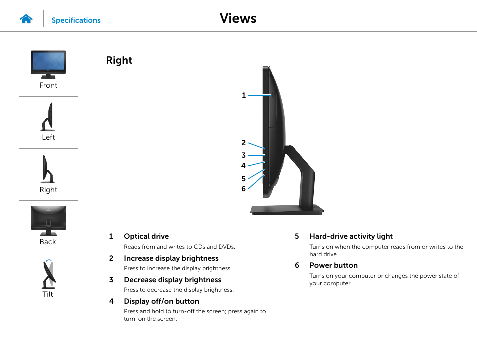 Right, Views | Dell Inspiron 20 (3045, Early 2014) User Manual | Page 4 / 20