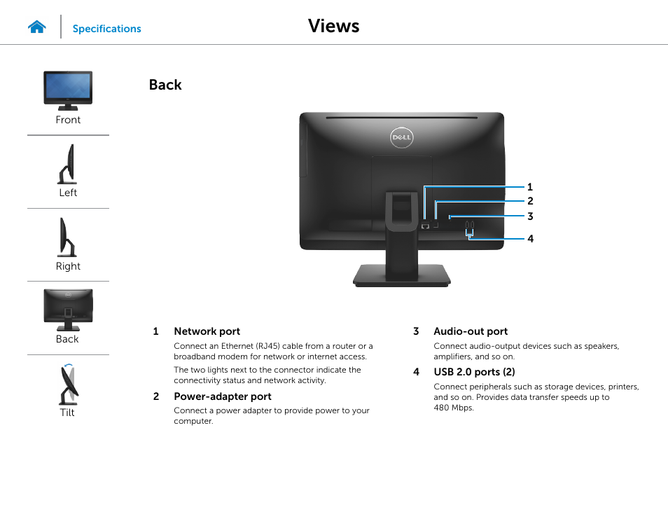 Back, Views | Dell Inspiron 20 (3045, Early 2014) User Manual | Page 5 / 20