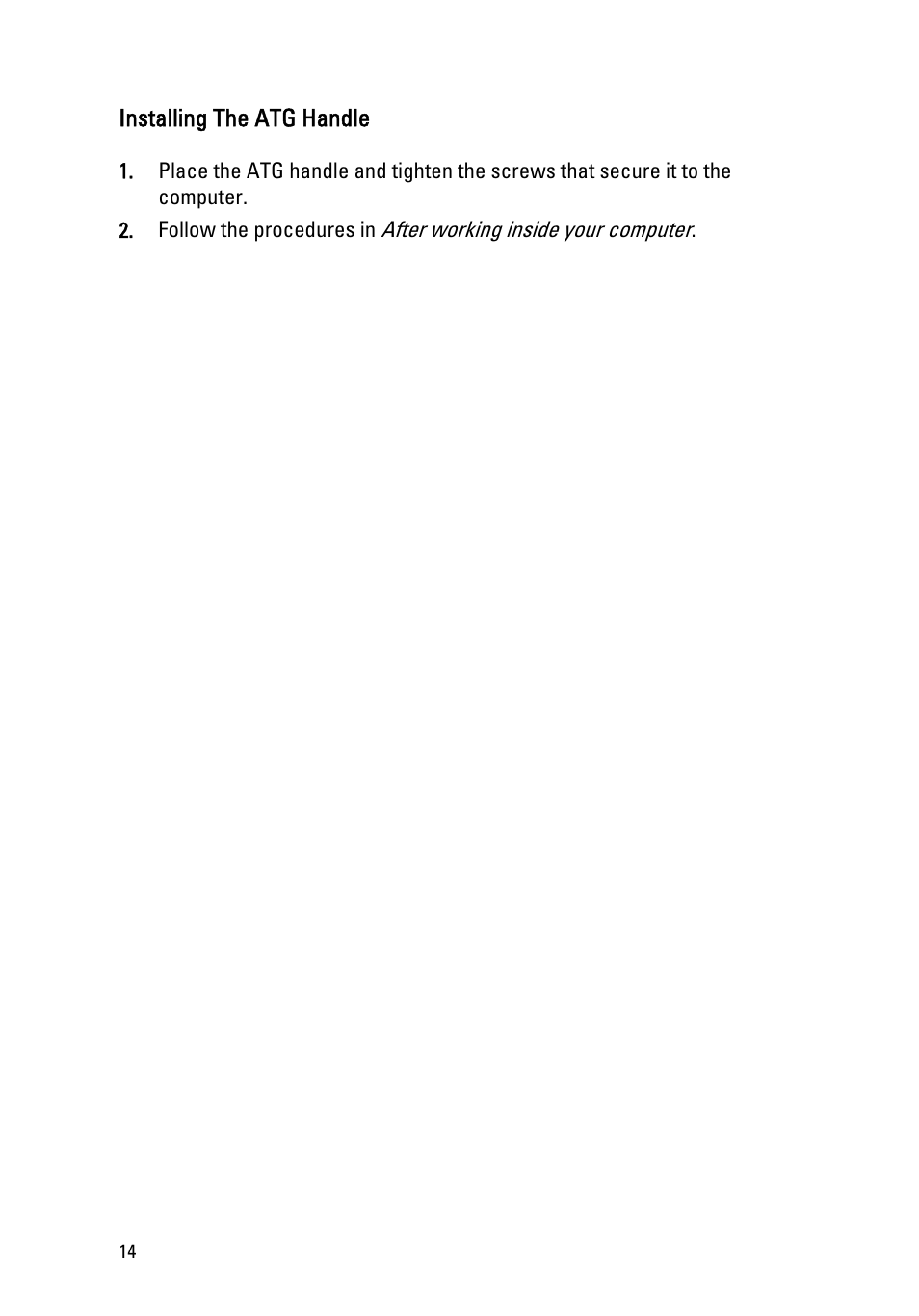 Installing the atg handle | Dell Latitude E6420 ATG (Early 2011) User Manual | Page 14 / 145