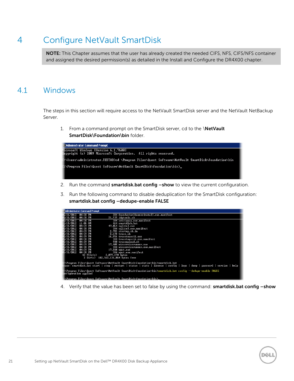 Configure netvault smartdisk, Windows, 4configure netvault smartdisk | 1 windows | Dell DR4000 User Manual | Page 21 / 37