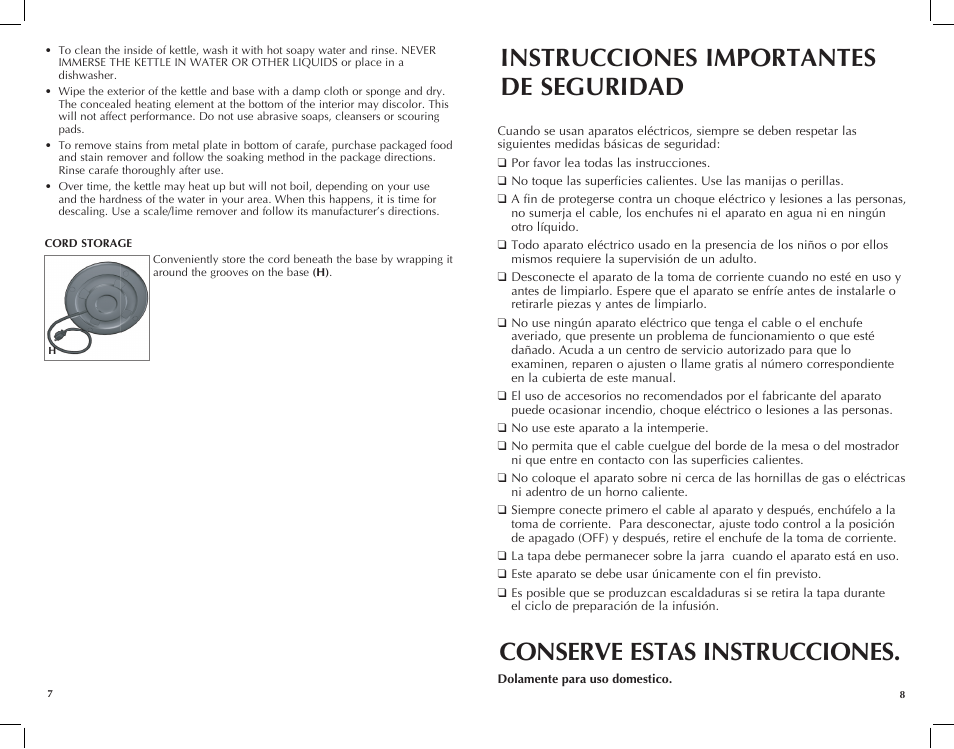 Instrucciones importantes de seguridad, Conserve estas instrucciones | Black & Decker JKC660BC User Manual | Page 5 / 15