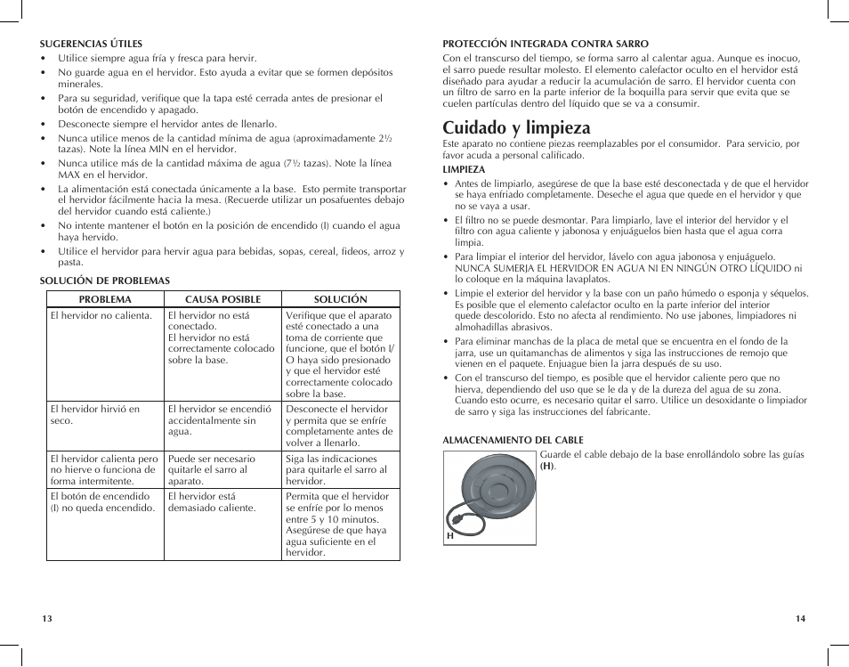 Cuidado y limpieza | Black & Decker JKC660BC User Manual | Page 8 / 15