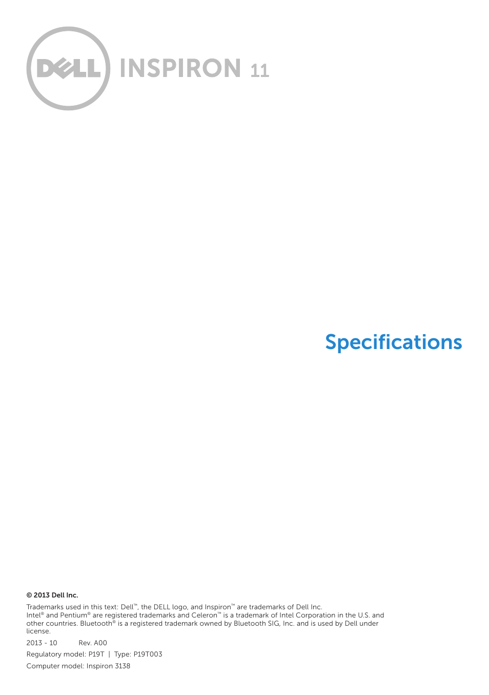 Dell Inspiron 11 (3138, Late 2013) User Manual | 6 pages