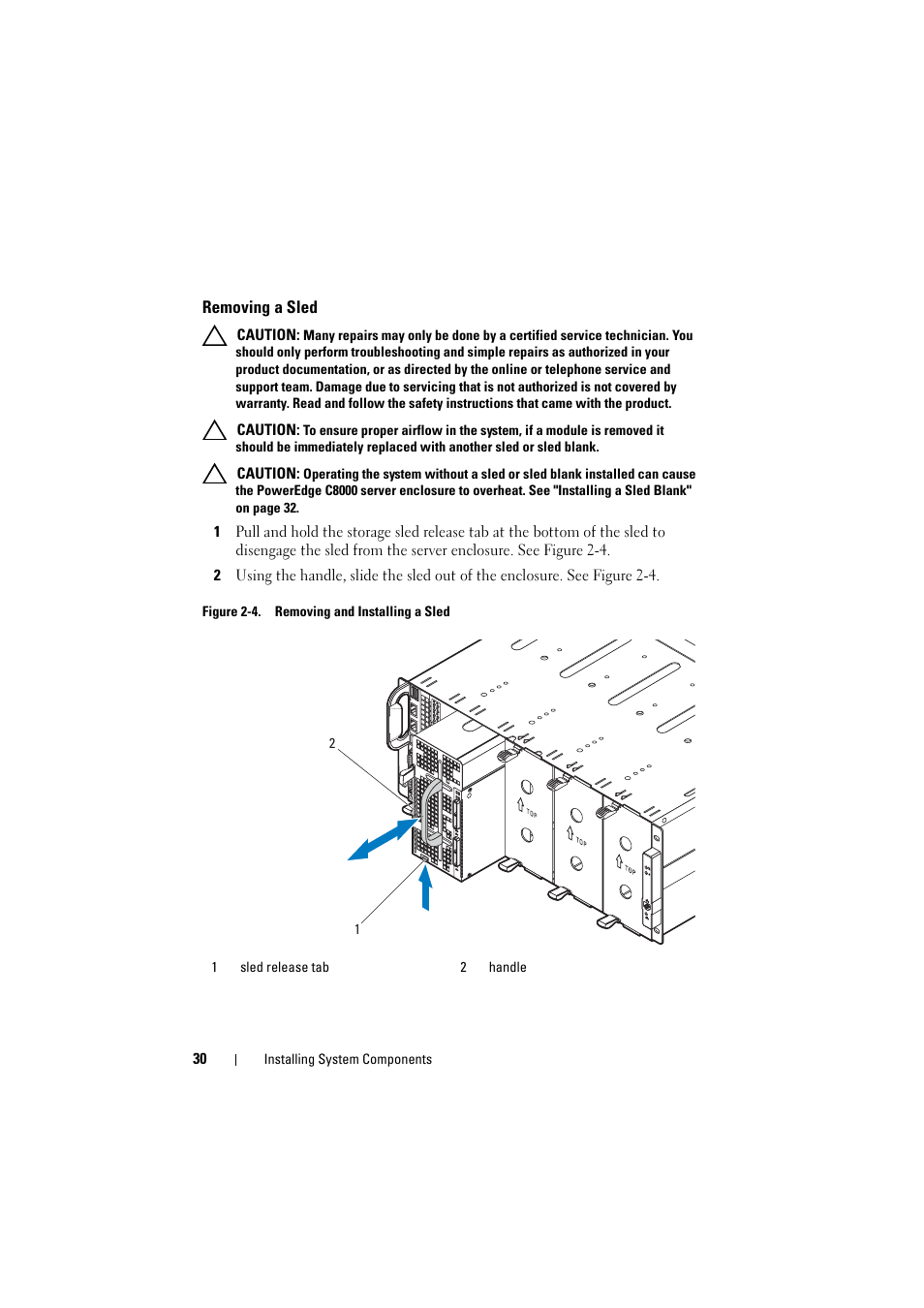 Removing a sled | Dell PowerEdge C8000 User Manual | Page 30 / 82
