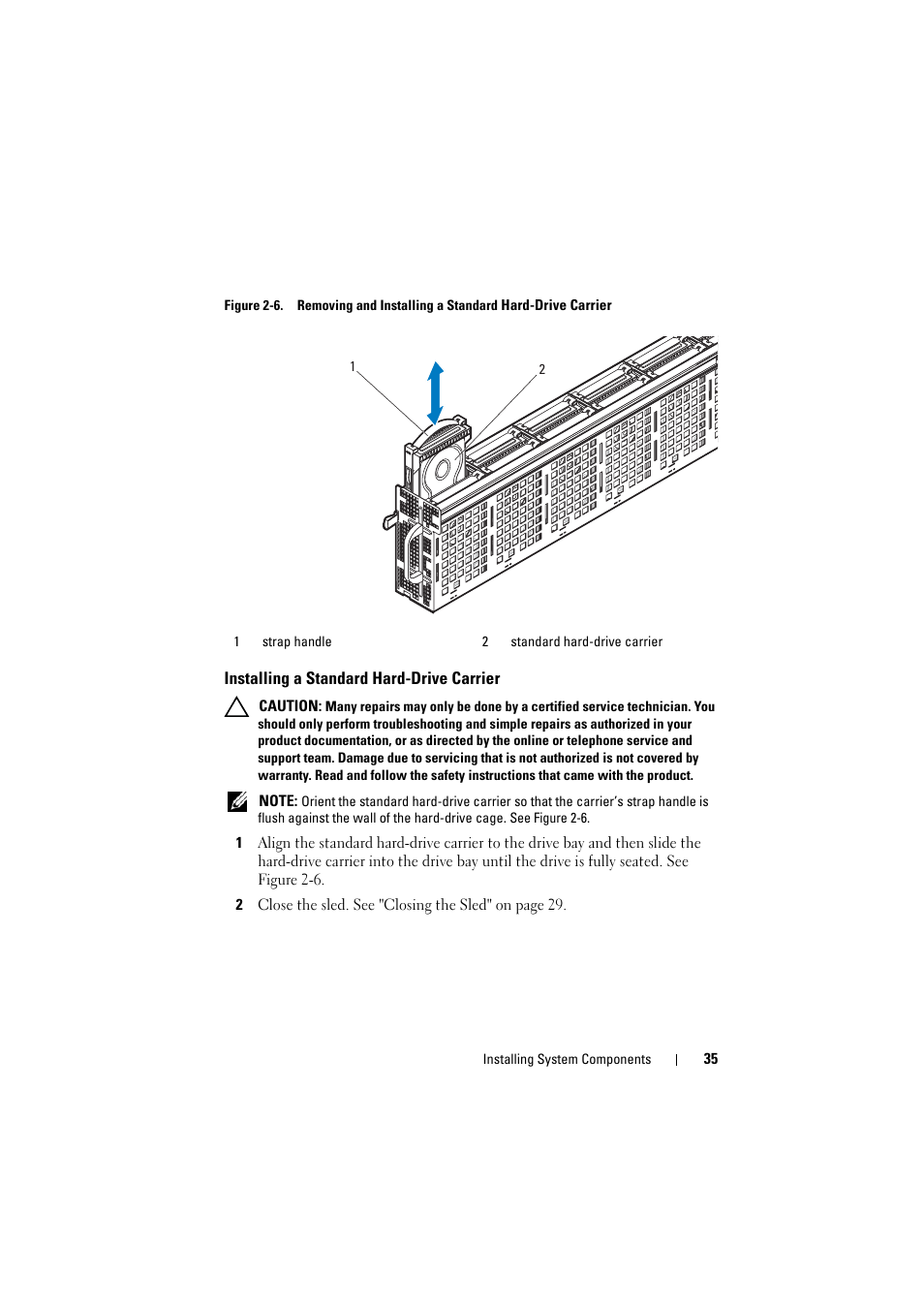 Installing a standard hard-drive carrier | Dell PowerEdge C8000 User Manual | Page 35 / 82