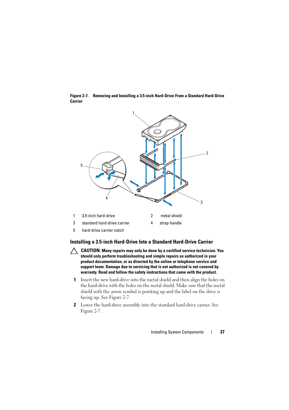 Installing a 3.5-inch hard-drive into, A standard hard-drive carrier | Dell PowerEdge C8000 User Manual | Page 37 / 82