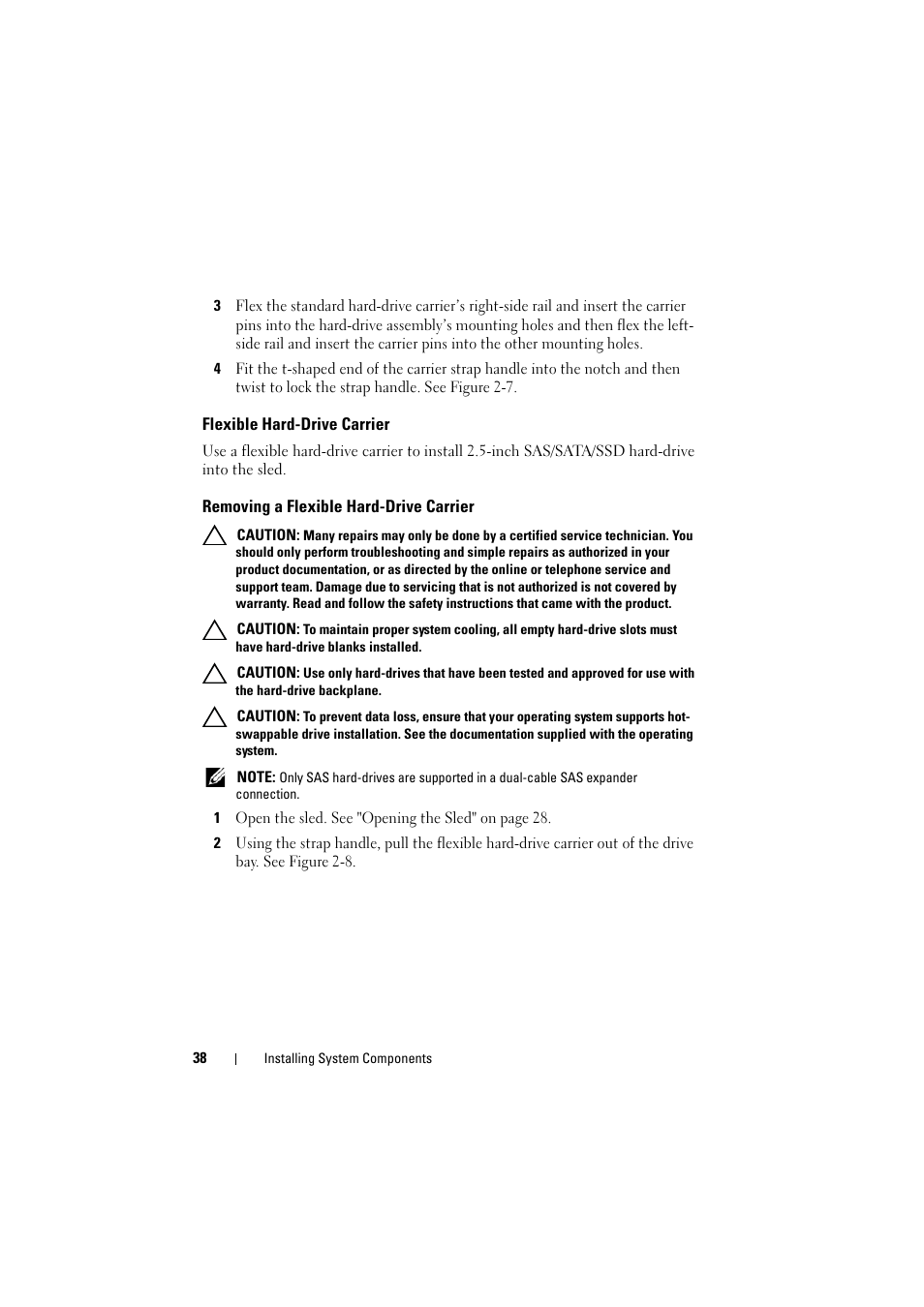 Flexible hard-drive carrier, Removing a flexible hard-drive carrier | Dell PowerEdge C8000 User Manual | Page 38 / 82