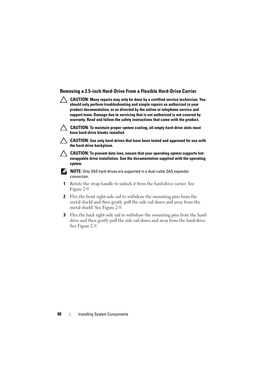 Removing a 2.5-inch hard-drive from, A flexible hard-drive carrier | Dell PowerEdge C8000 User Manual | Page 40 / 82