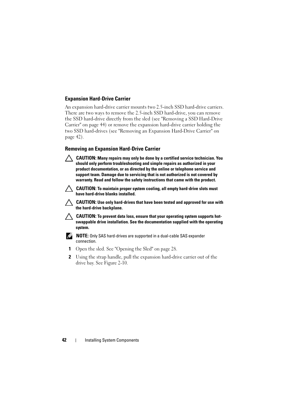 Expansion hard-drive carrier, Removing an expansion hard-drive carrier | Dell PowerEdge C8000 User Manual | Page 42 / 82