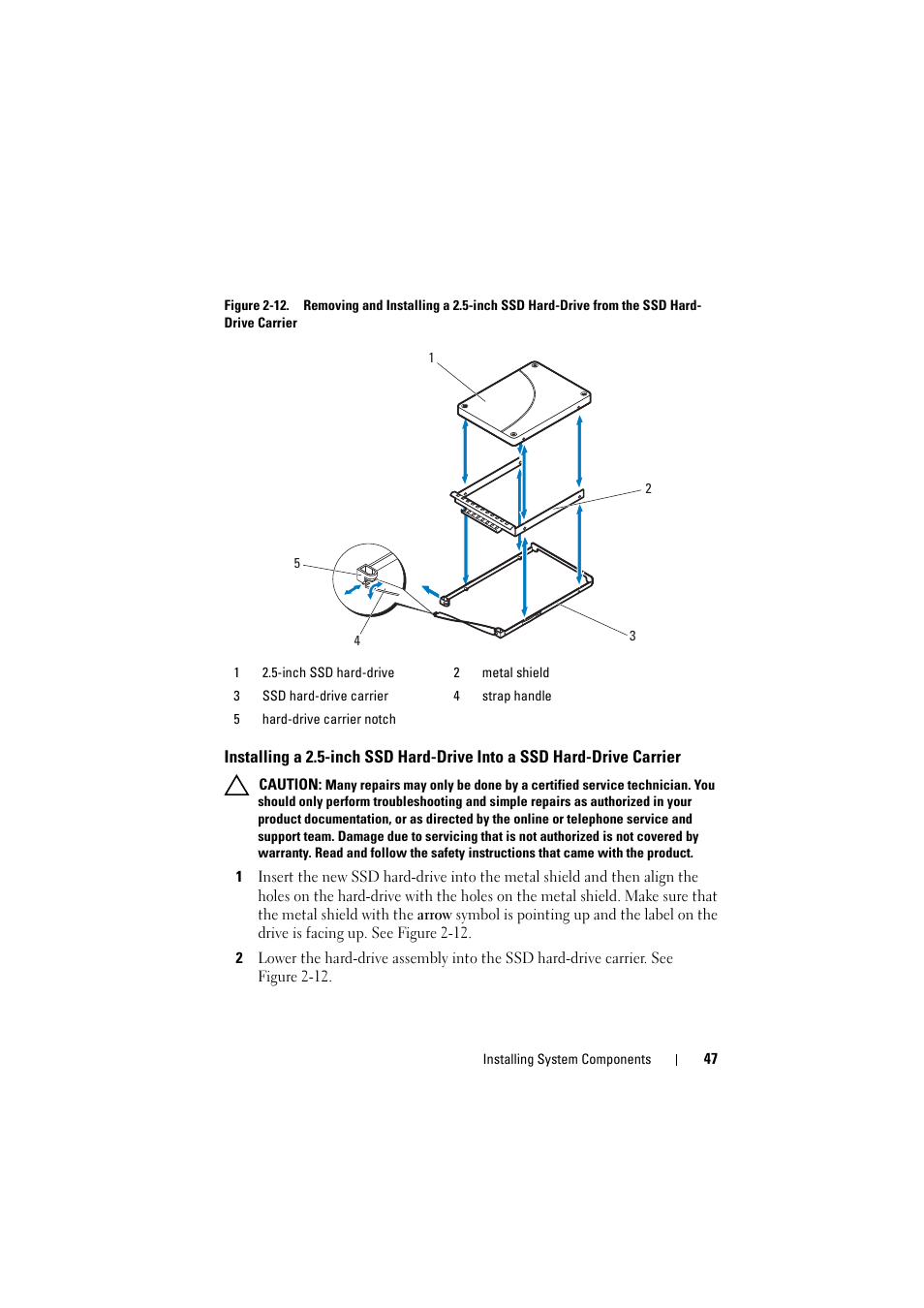 Installing a 2.5-inch ssd hard-drive, Into a ssd hard-drive carrier | Dell PowerEdge C8000 User Manual | Page 47 / 82