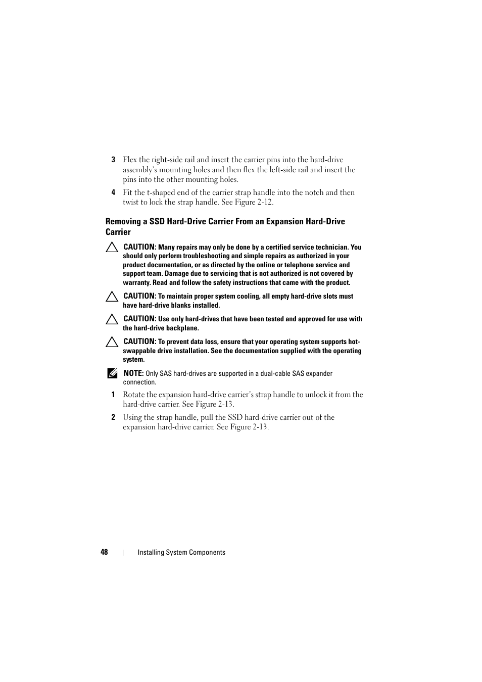 Removing a ssd hard-drive carrier, From an expansion hard-drive carrier | Dell PowerEdge C8000 User Manual | Page 48 / 82