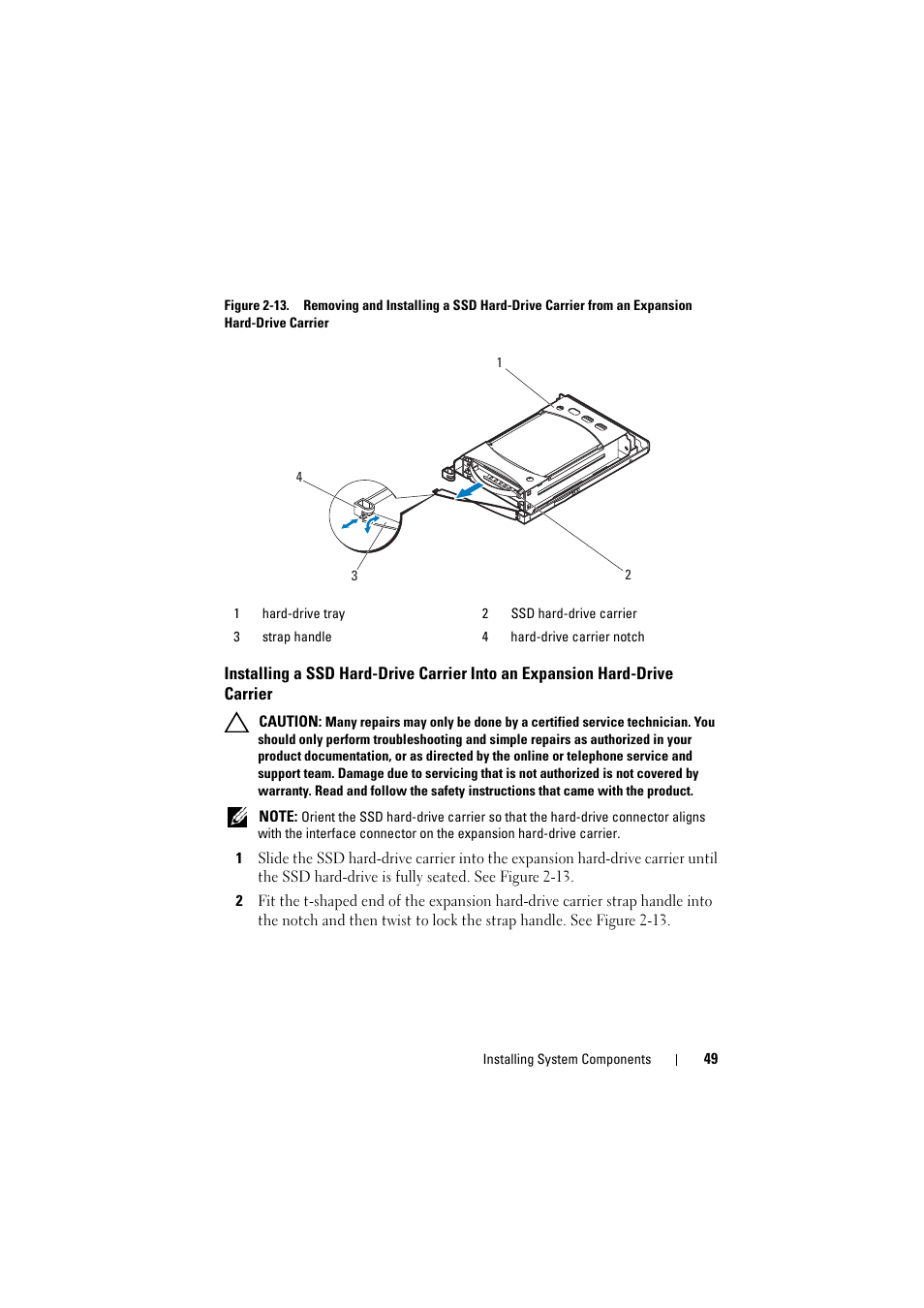 Installing a ssd hard-drive carrier, Into an expansion hard-drive carrier | Dell PowerEdge C8000 User Manual | Page 49 / 82