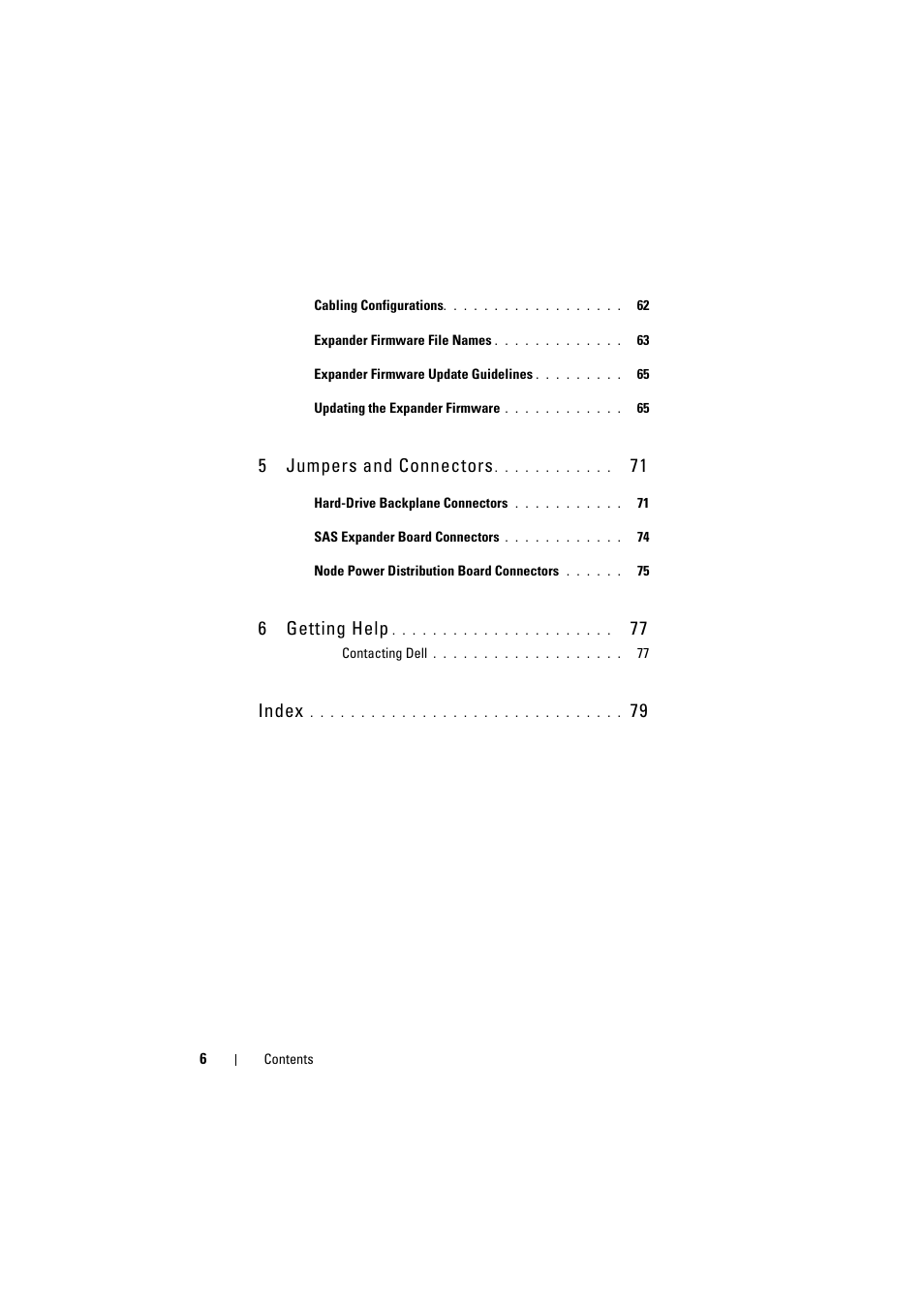 5 jumpers and connectors, 6 getting help, Index | Dell PowerEdge C8000 User Manual | Page 6 / 82