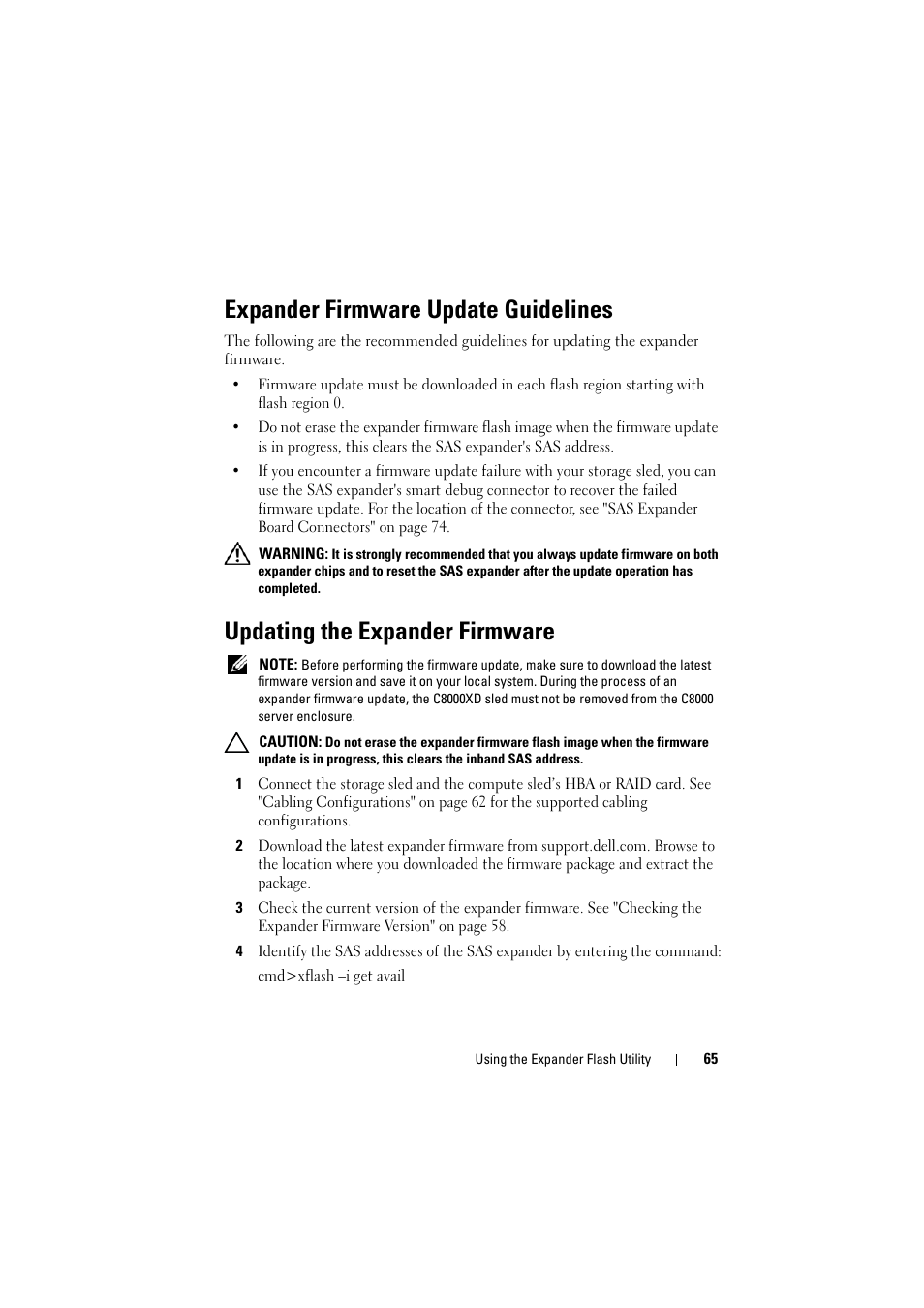 Expander firmware update guidelines, Updating the expander firmware | Dell PowerEdge C8000 User Manual | Page 65 / 82