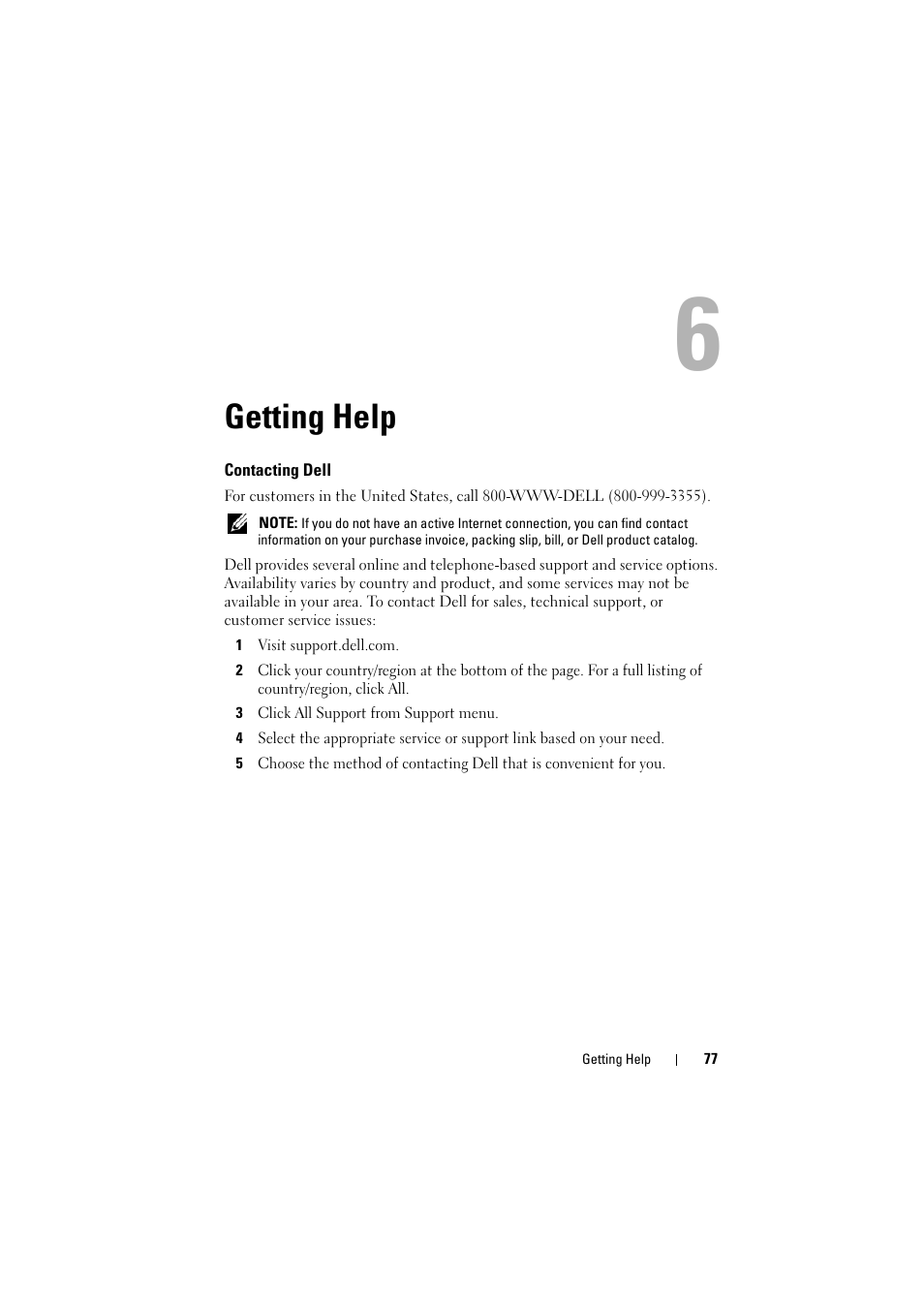 Getting help, Contacting dell | Dell PowerEdge C8000 User Manual | Page 77 / 82