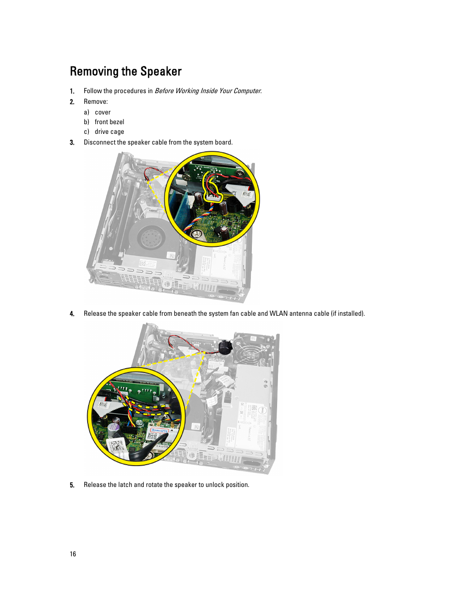 Removing the speaker | Dell OptiPlex 9020 (Mid 2013) User Manual | Page 16 / 59