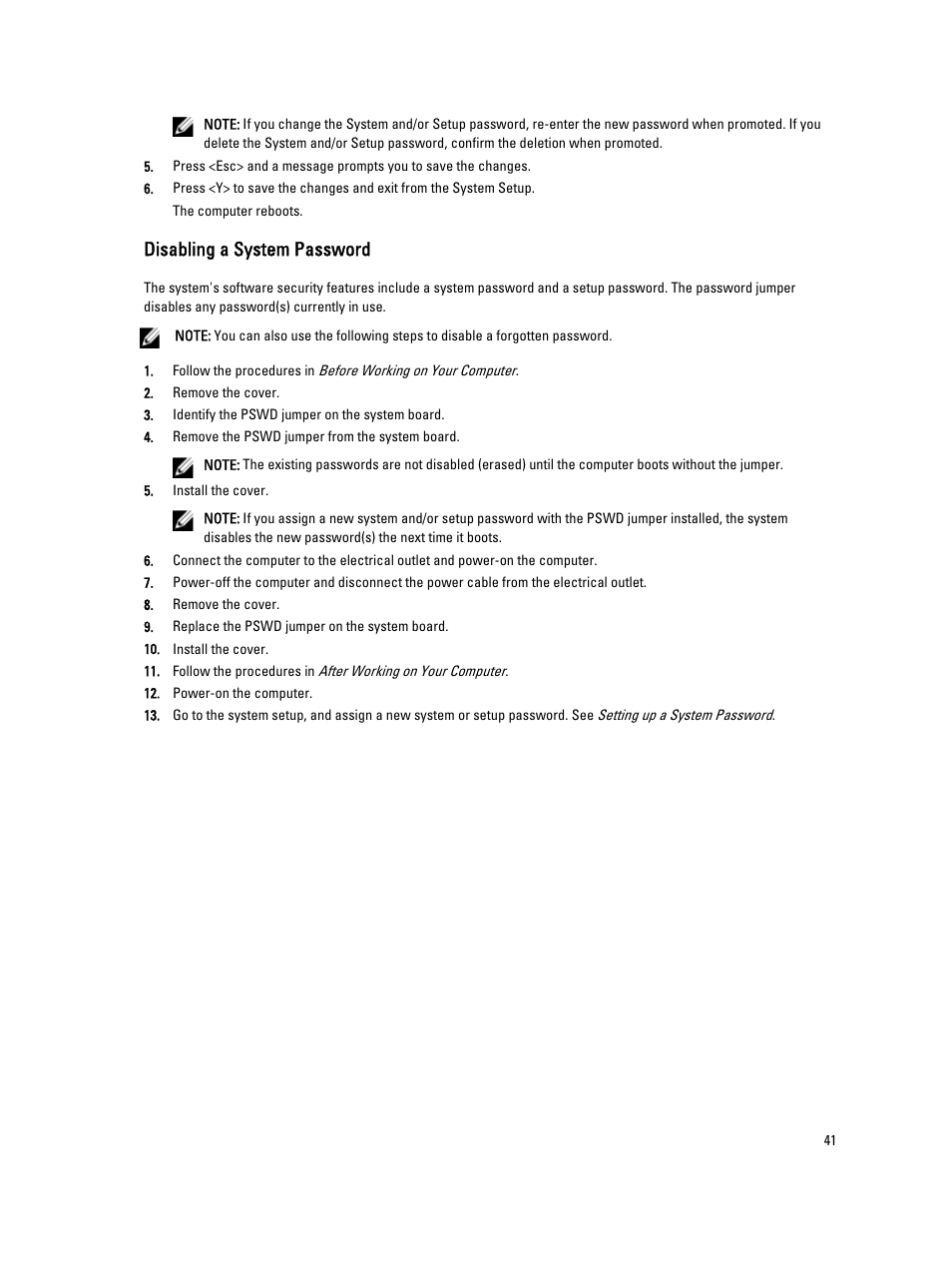 Disabling a system password | Dell OptiPlex 9020 (Mid 2013) User Manual | Page 41 / 59