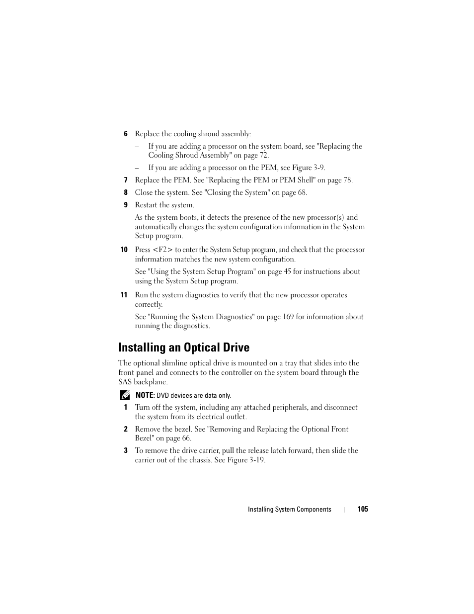 Installing an optical drive | Dell PowerEdge R905 User Manual | Page 105 / 202