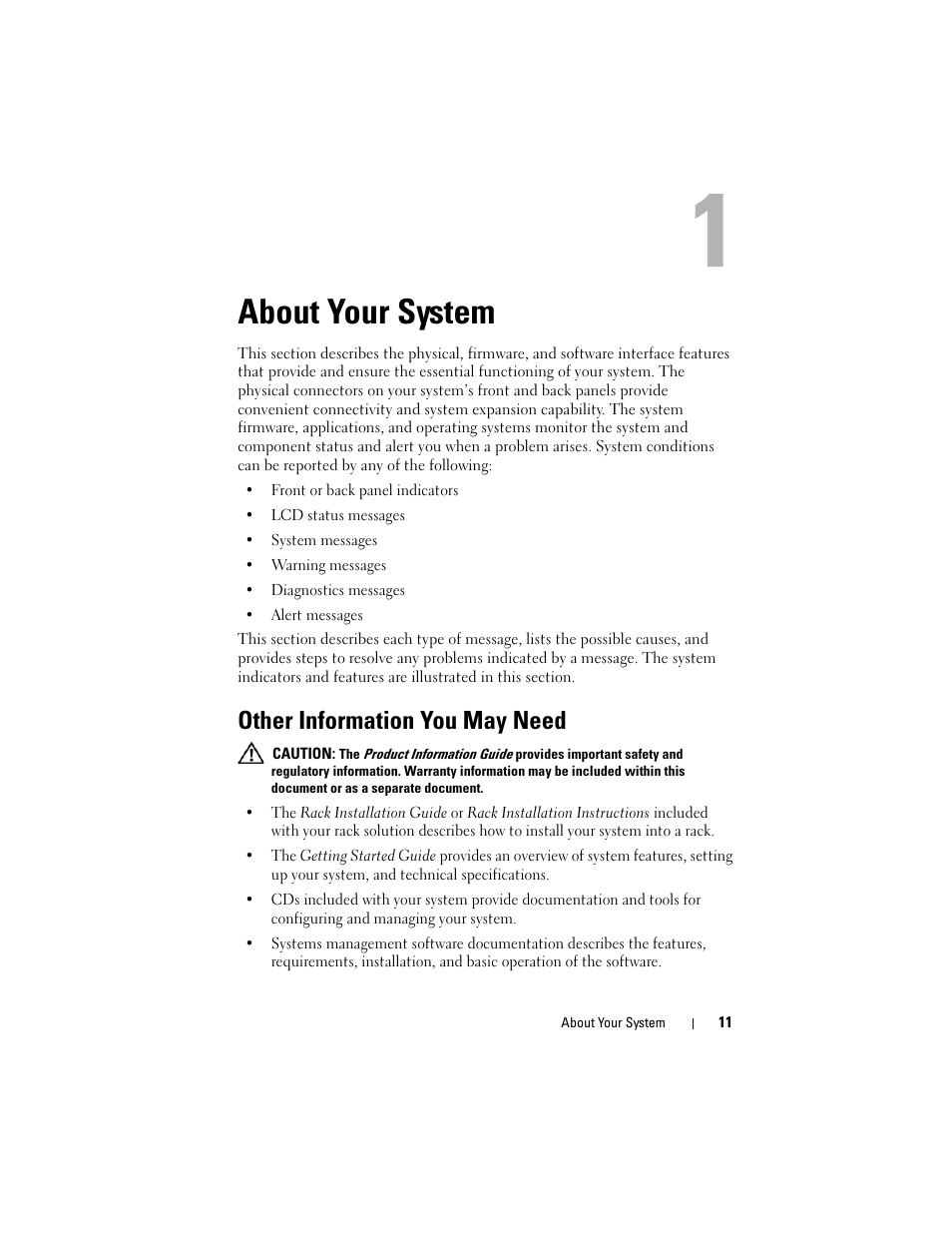 About your system, Other information you may need | Dell PowerEdge R905 User Manual | Page 11 / 202