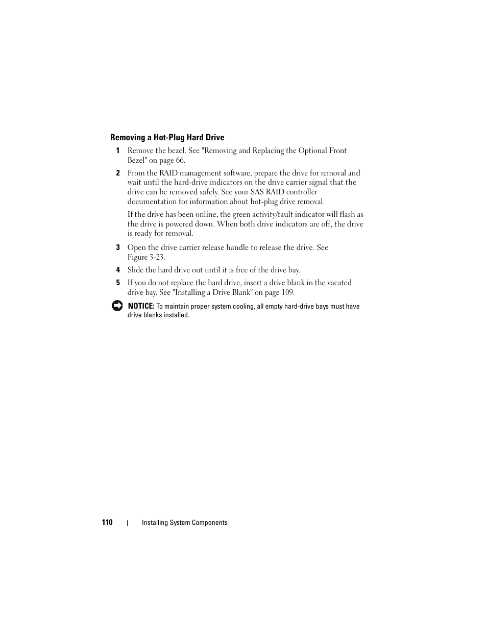 Removing a hot-plug hard drive | Dell PowerEdge R905 User Manual | Page 110 / 202