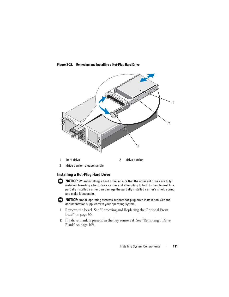 Installing a hot-plug hard drive, Figure 3-23 | Dell PowerEdge R905 User Manual | Page 111 / 202