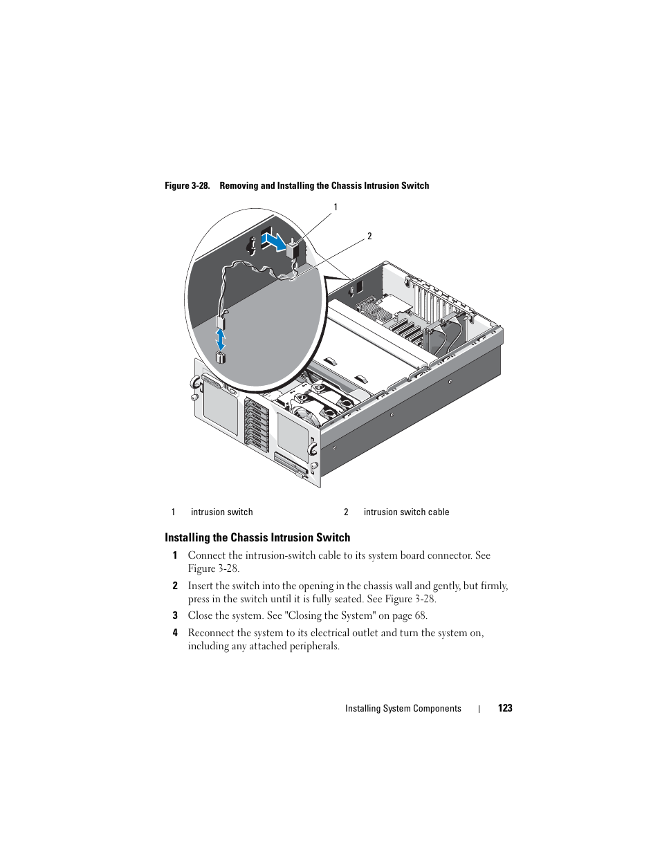 Installing the chassis intrusion switch | Dell PowerEdge R905 User Manual | Page 123 / 202