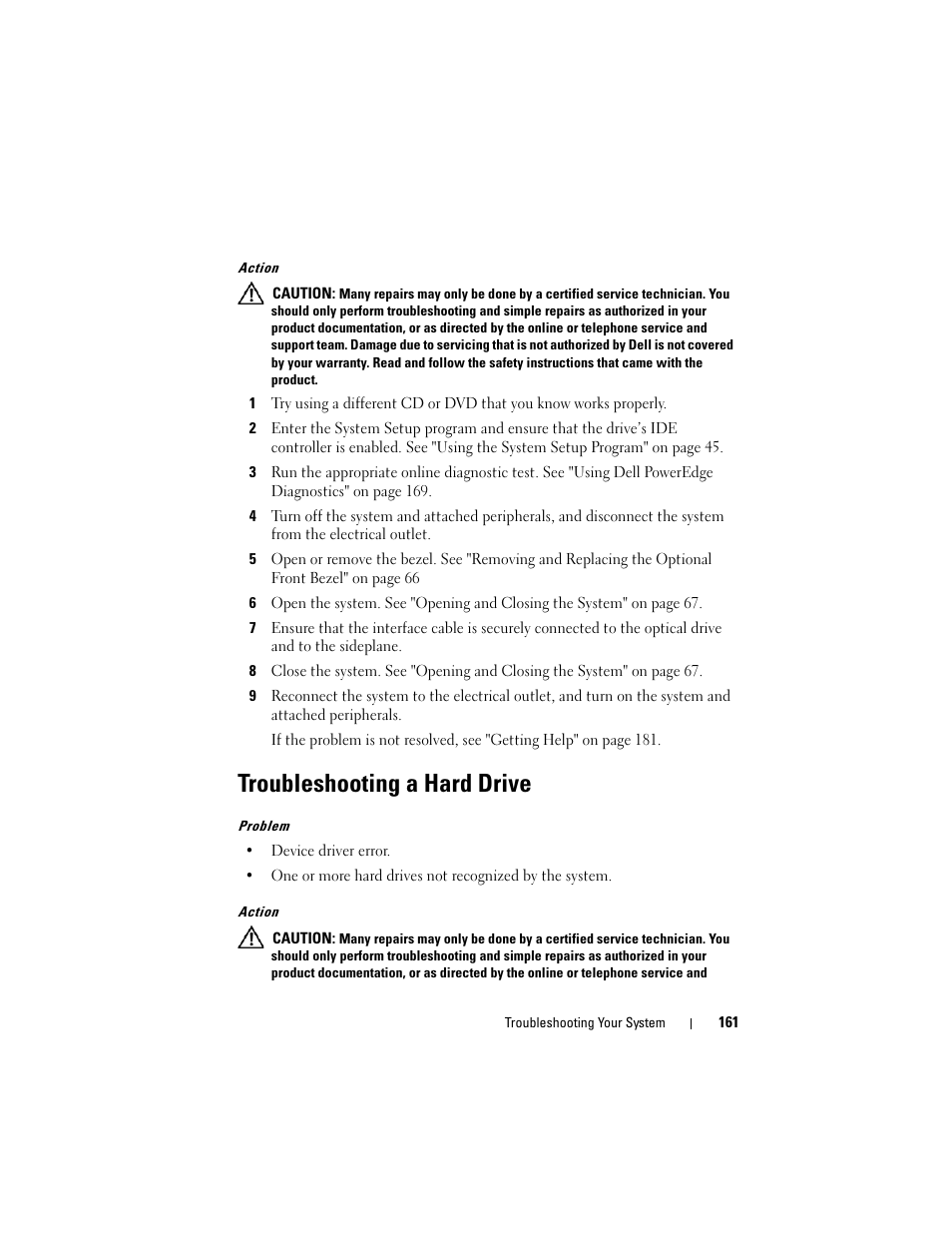 Troubleshooting a hard drive | Dell PowerEdge R905 User Manual | Page 161 / 202