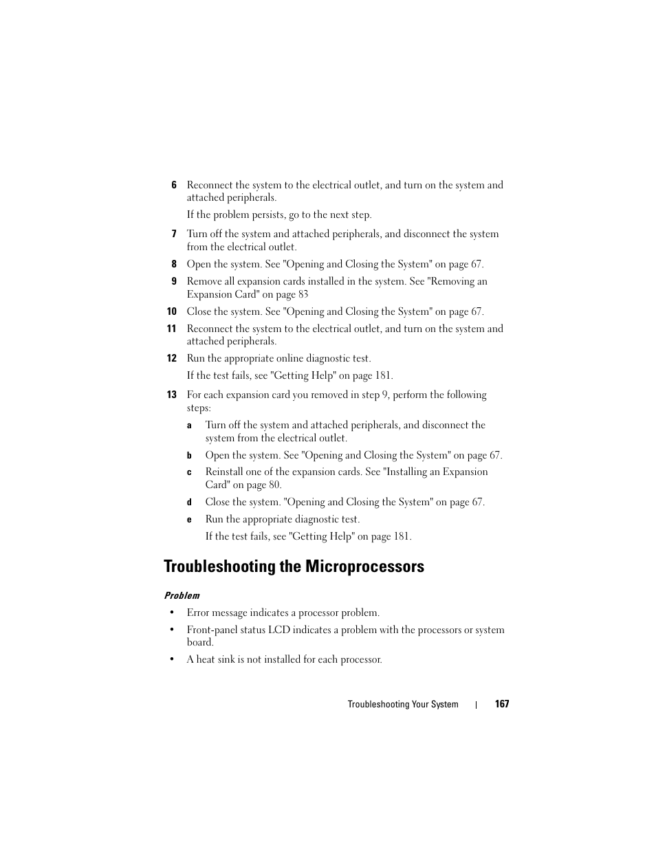 Troubleshooting the microprocessors | Dell PowerEdge R905 User Manual | Page 167 / 202