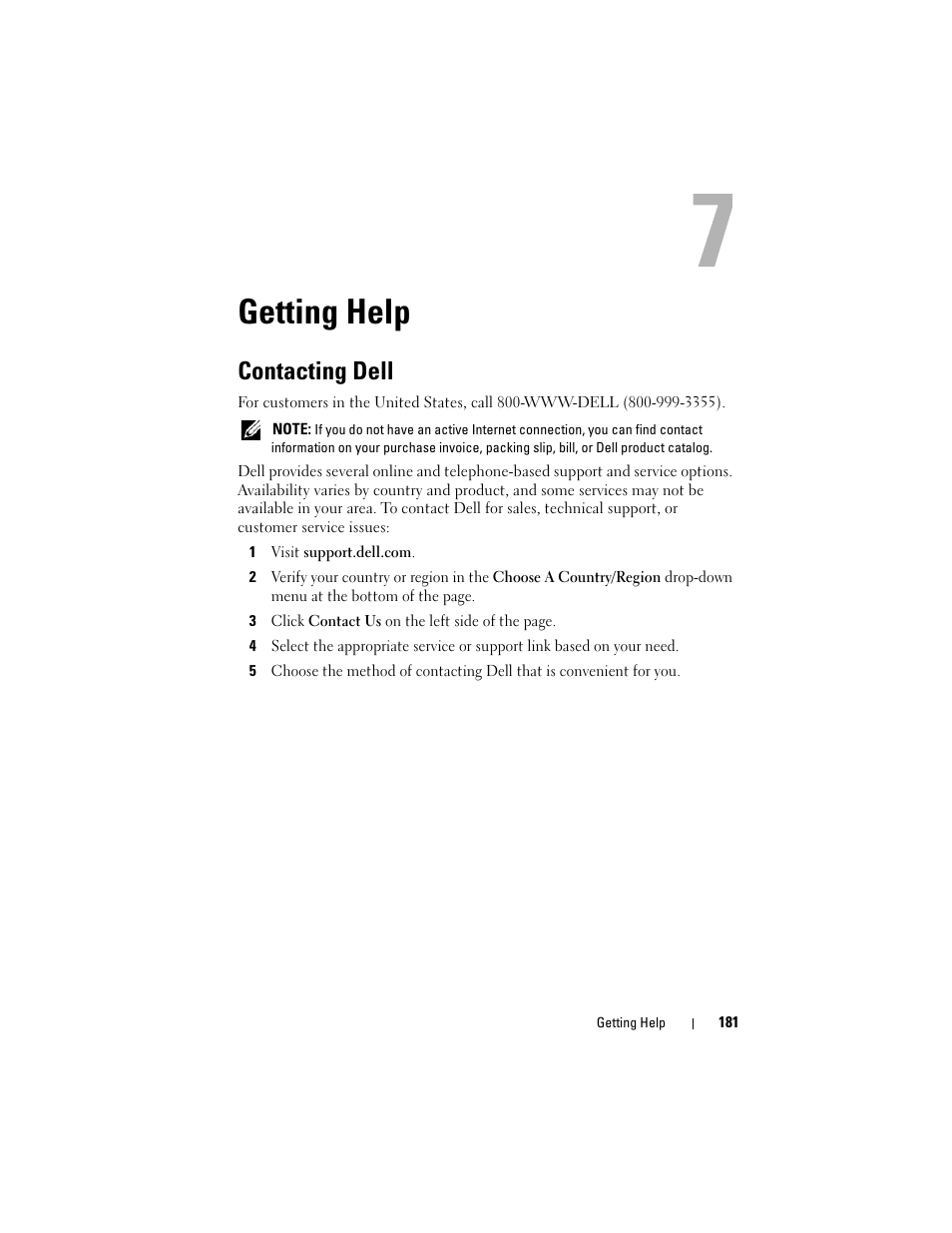 Getting help, Contacting dell | Dell PowerEdge R905 User Manual | Page 181 / 202