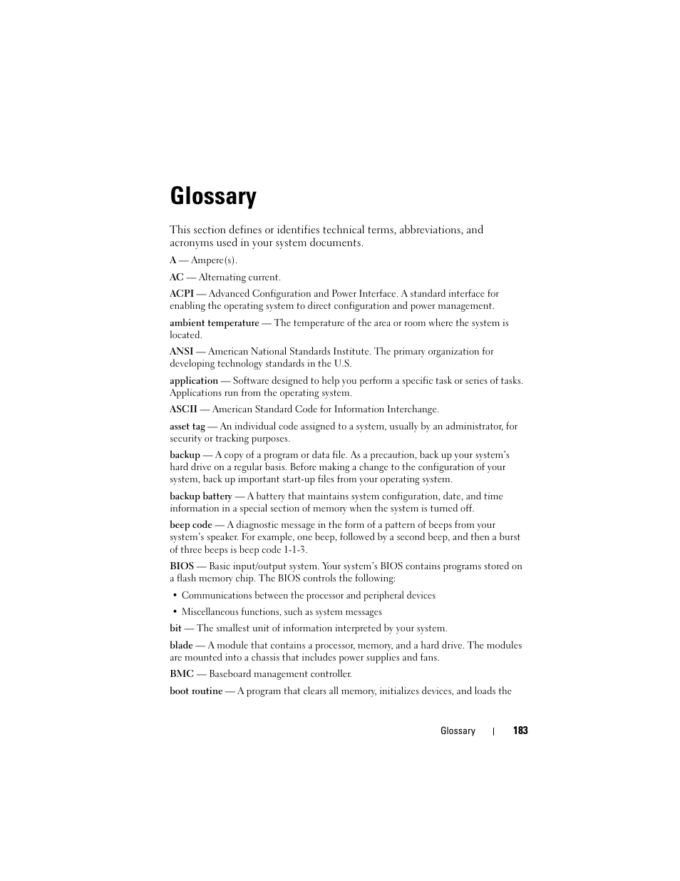 Glossary | Dell PowerEdge R905 User Manual | Page 183 / 202