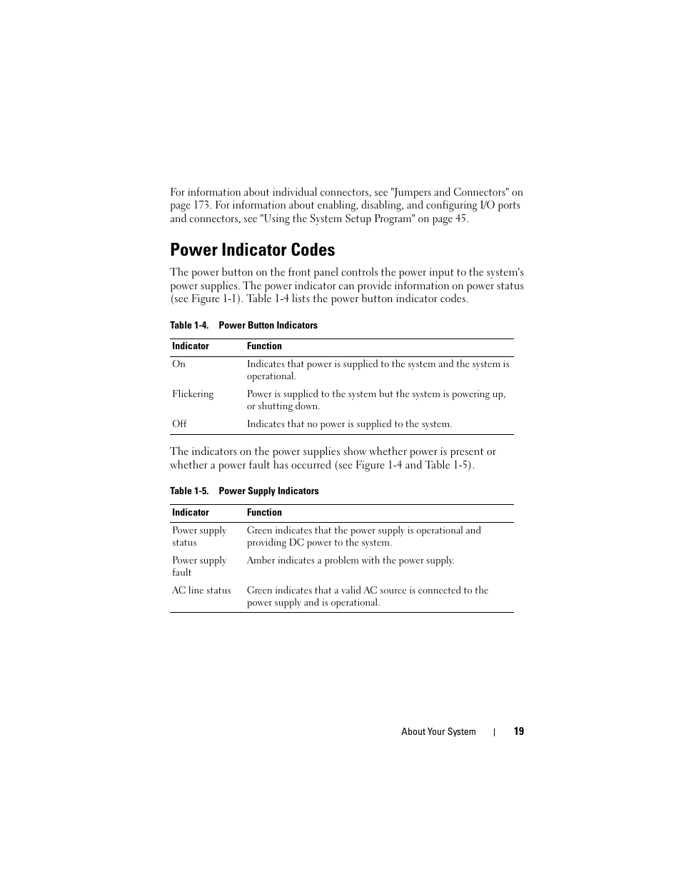 Power indicator codes | Dell PowerEdge R905 User Manual | Page 19 / 202