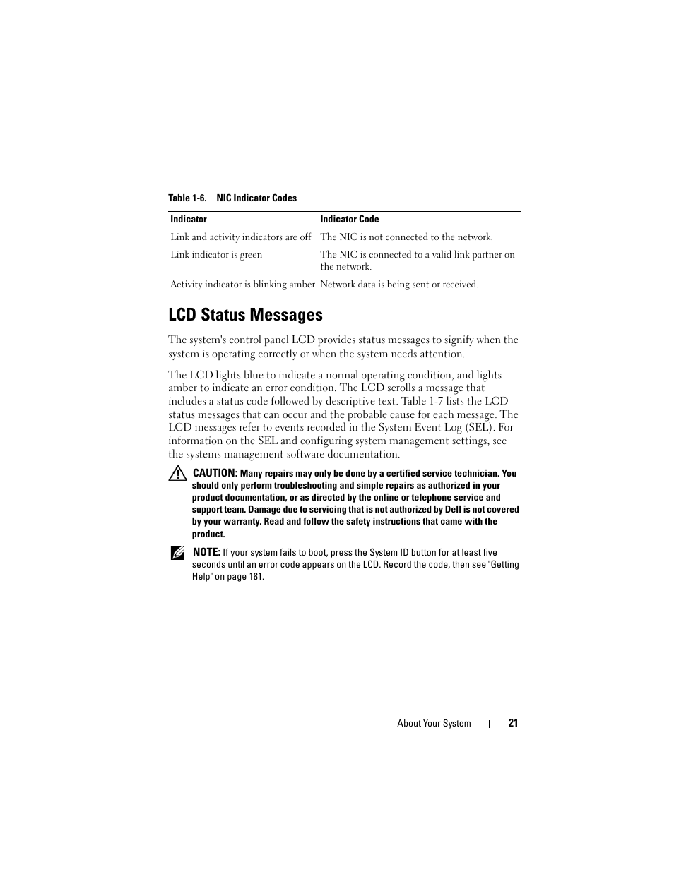 Lcd status messages | Dell PowerEdge R905 User Manual | Page 21 / 202