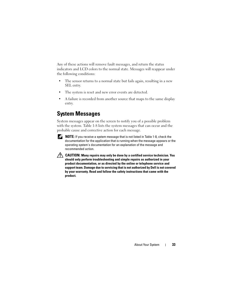 System messages | Dell PowerEdge R905 User Manual | Page 33 / 202