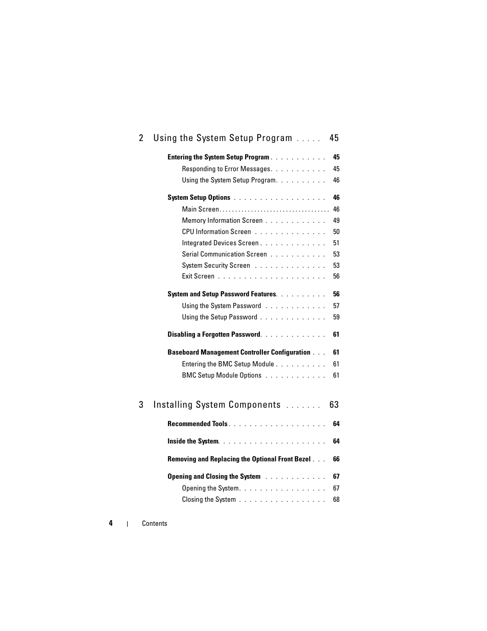 2using the system setup program, 3installing system components | Dell PowerEdge R905 User Manual | Page 4 / 202