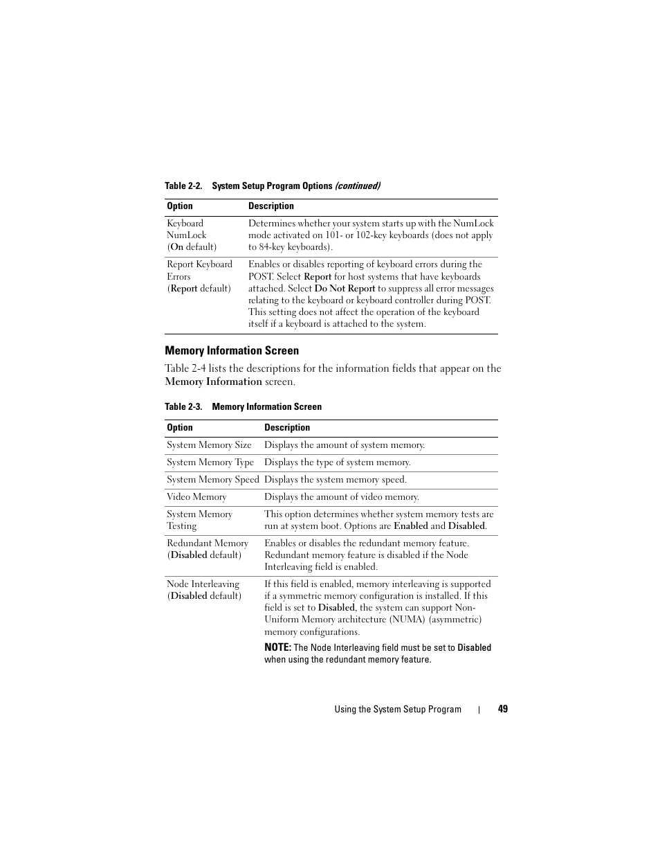 Memory information screen | Dell PowerEdge R905 User Manual | Page 49 / 202