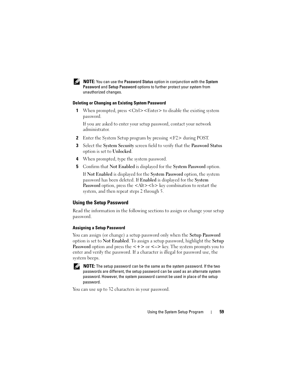 Using the setup password | Dell PowerEdge R905 User Manual | Page 59 / 202