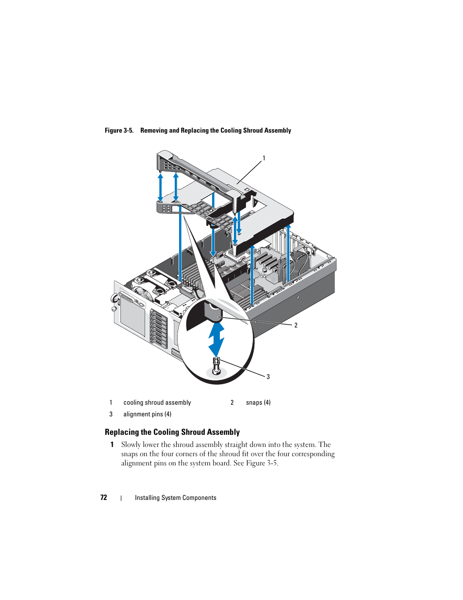 Replacing the cooling shroud assembly | Dell PowerEdge R905 User Manual | Page 72 / 202