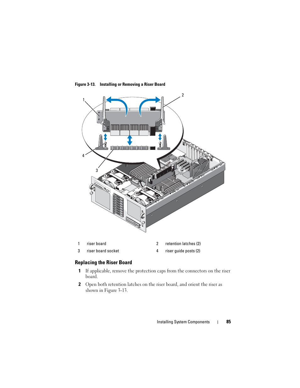 Replacing the riser board | Dell PowerEdge R905 User Manual | Page 85 / 202