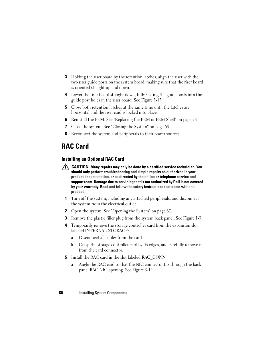 Rac card, Installing an optional rac card | Dell PowerEdge R905 User Manual | Page 86 / 202