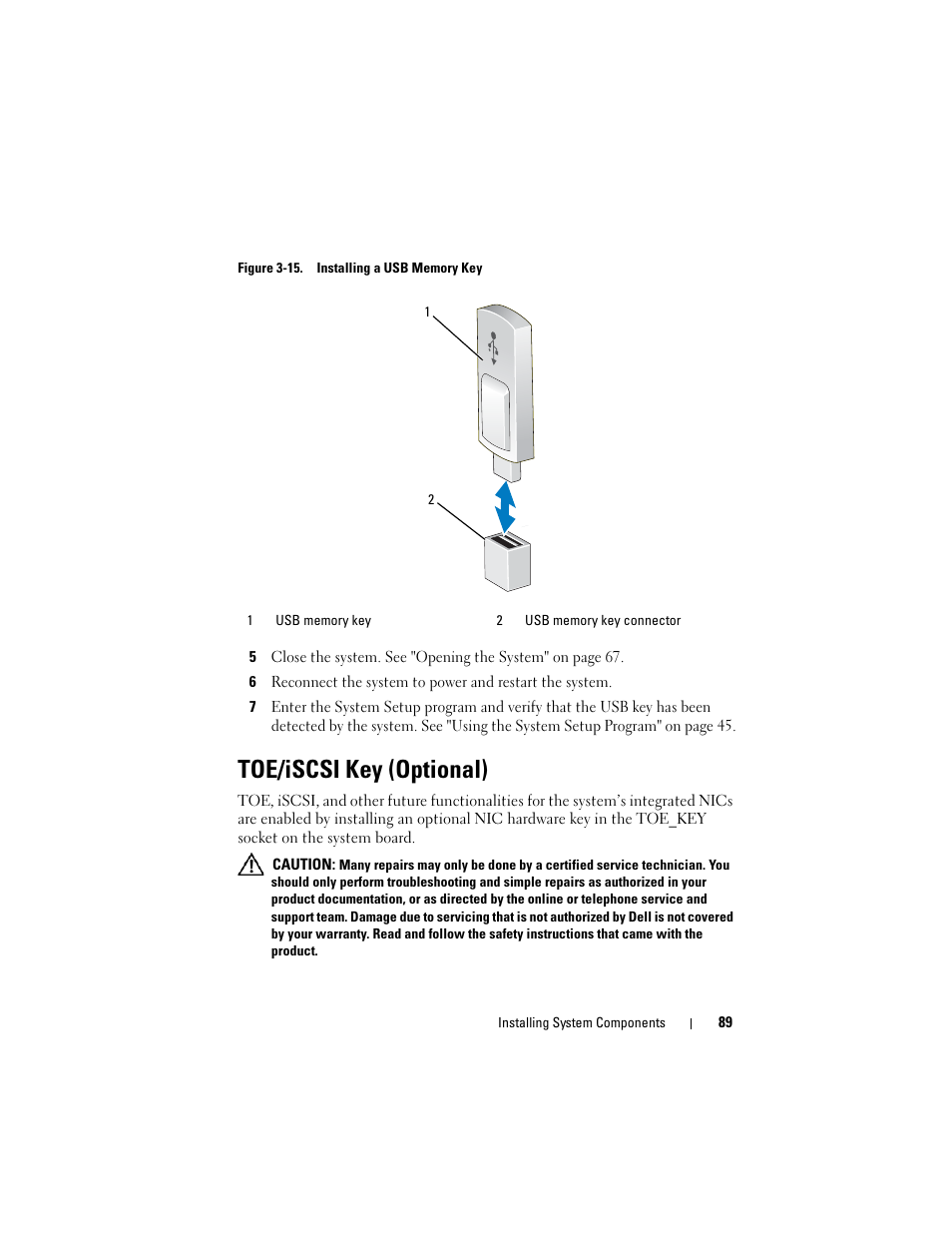 Toe/iscsi key (optional), Figure 3-15 | Dell PowerEdge R905 User Manual | Page 89 / 202